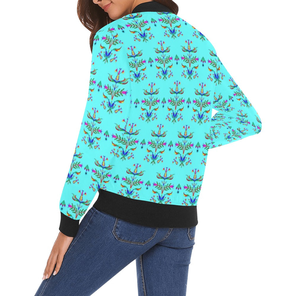 Dakota Damask Turquoise Bomber Jacket for Women