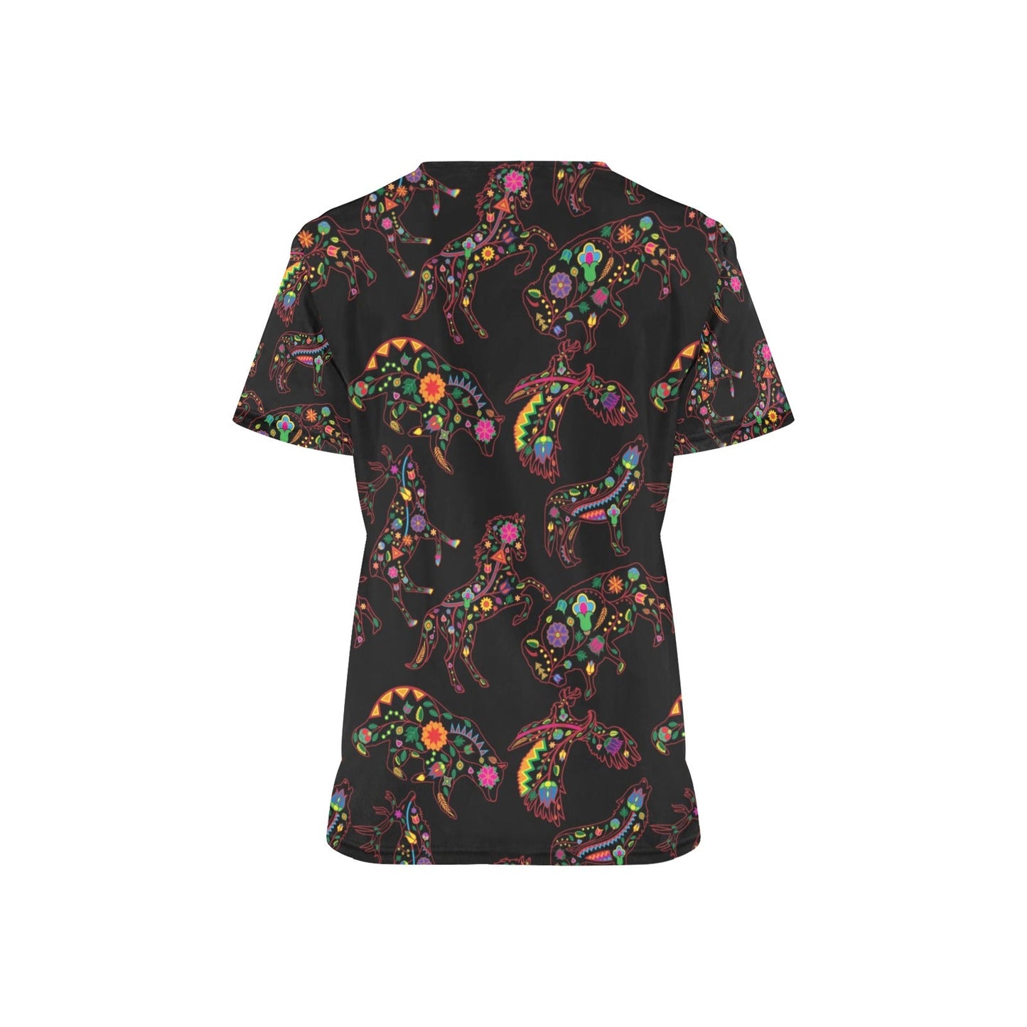 Neon Floral Animals Scrub Top