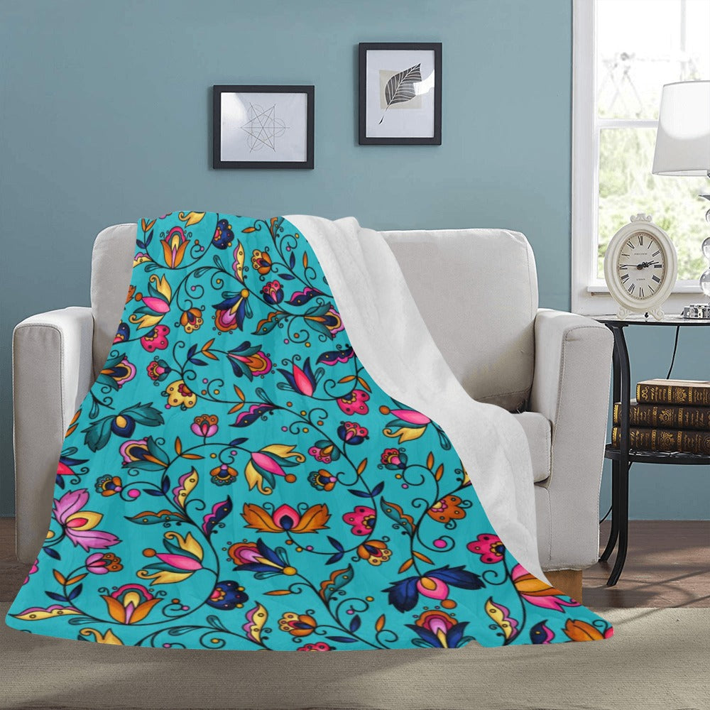 Copper Prairie Petals Turquoise X-Large Micro Fleece Blanket