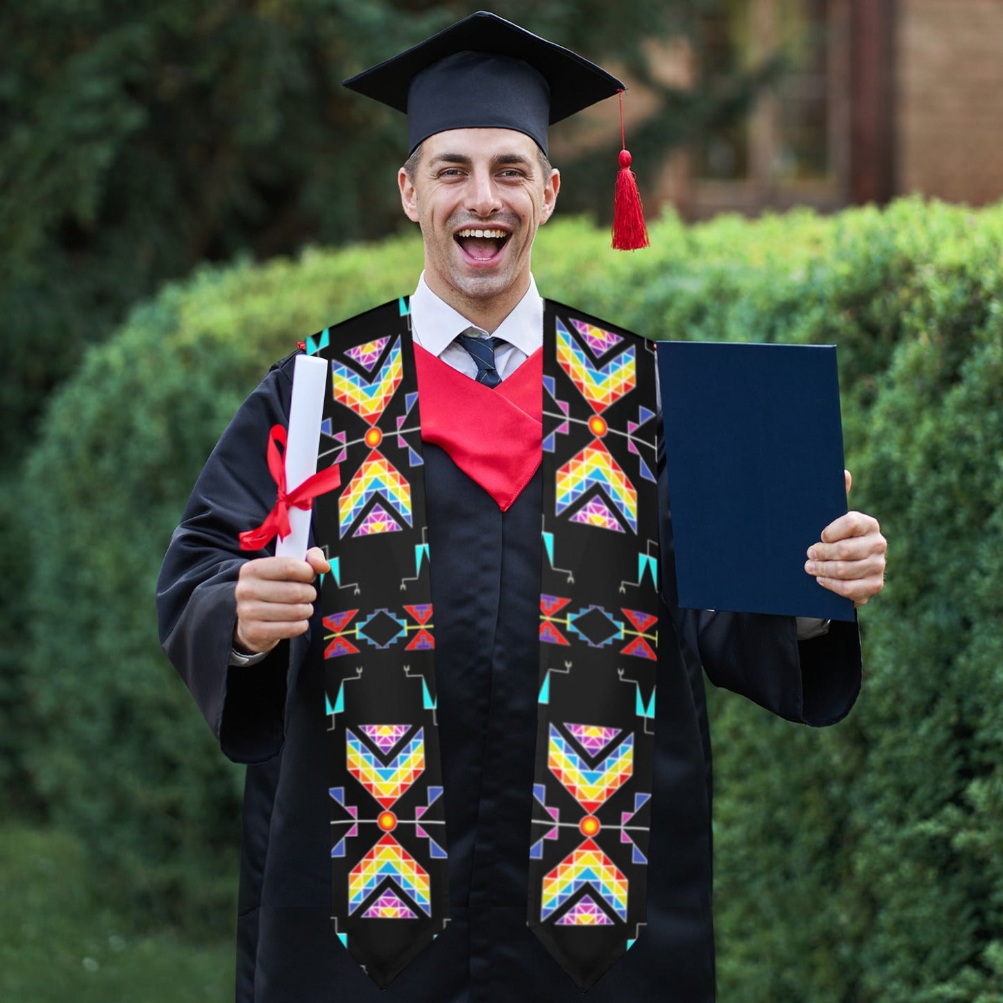 Rainy Chief Rainbow Black Graduation Stole