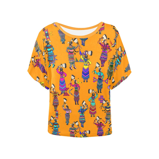 Women's Jingle Dancers Orange Women's Batwing-Sleeved Blouse T shirt