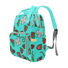 Load image into Gallery viewer, Strawberry Dreams Turquoise Multi-Function Diaper Backpack/Diaper Bag
