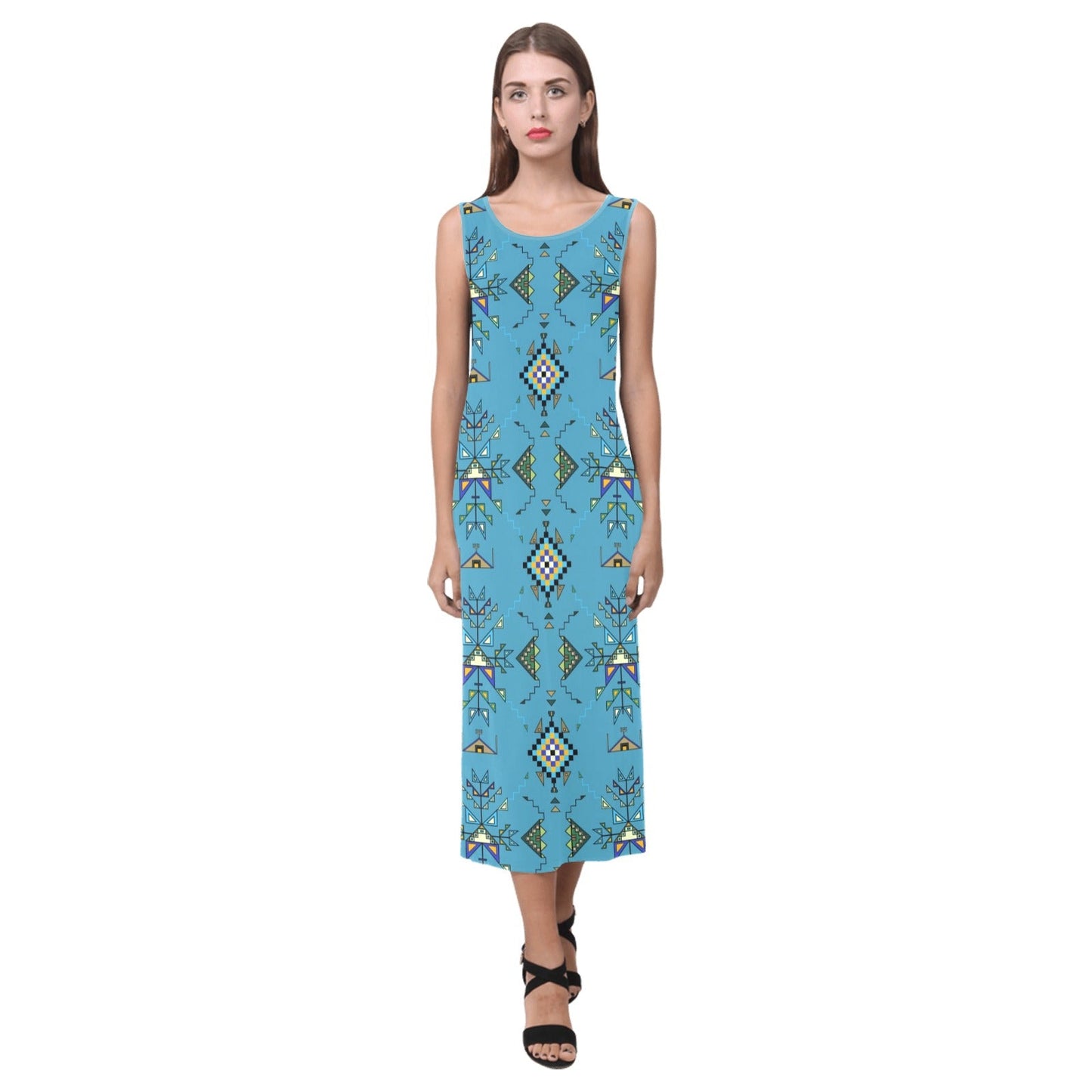 Bear Shield Blue Phaedra Sleeveless Open Fork Long Dress