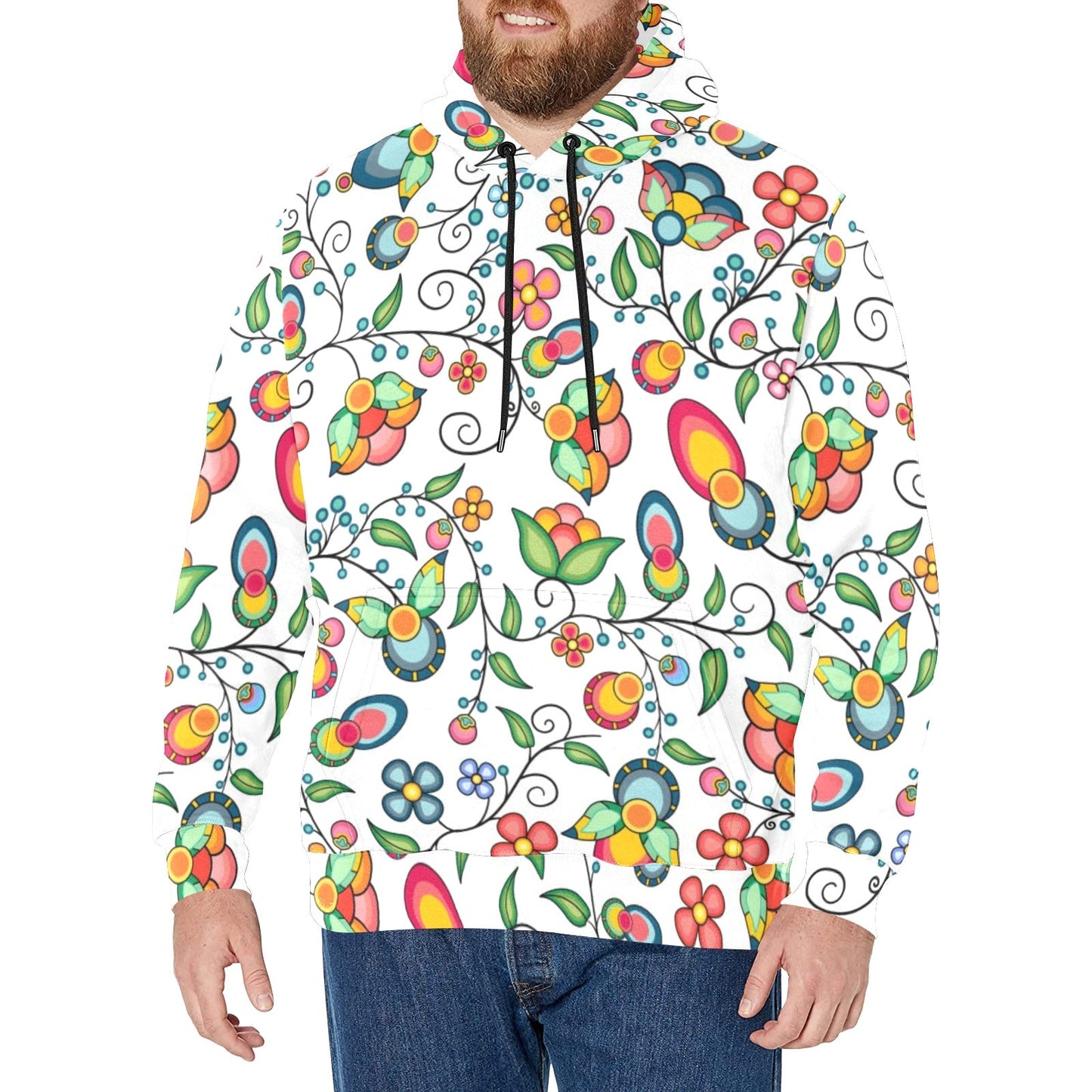 Floral Bounty White Men's Long Sleeve Fleece Hoodie