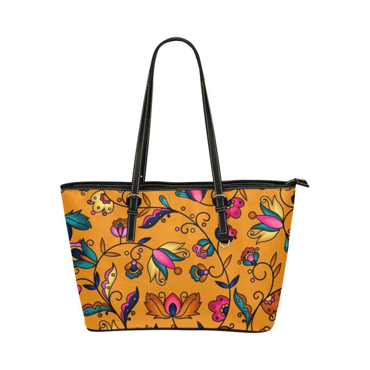 Copper Prairie Petals Orange Leather Tote