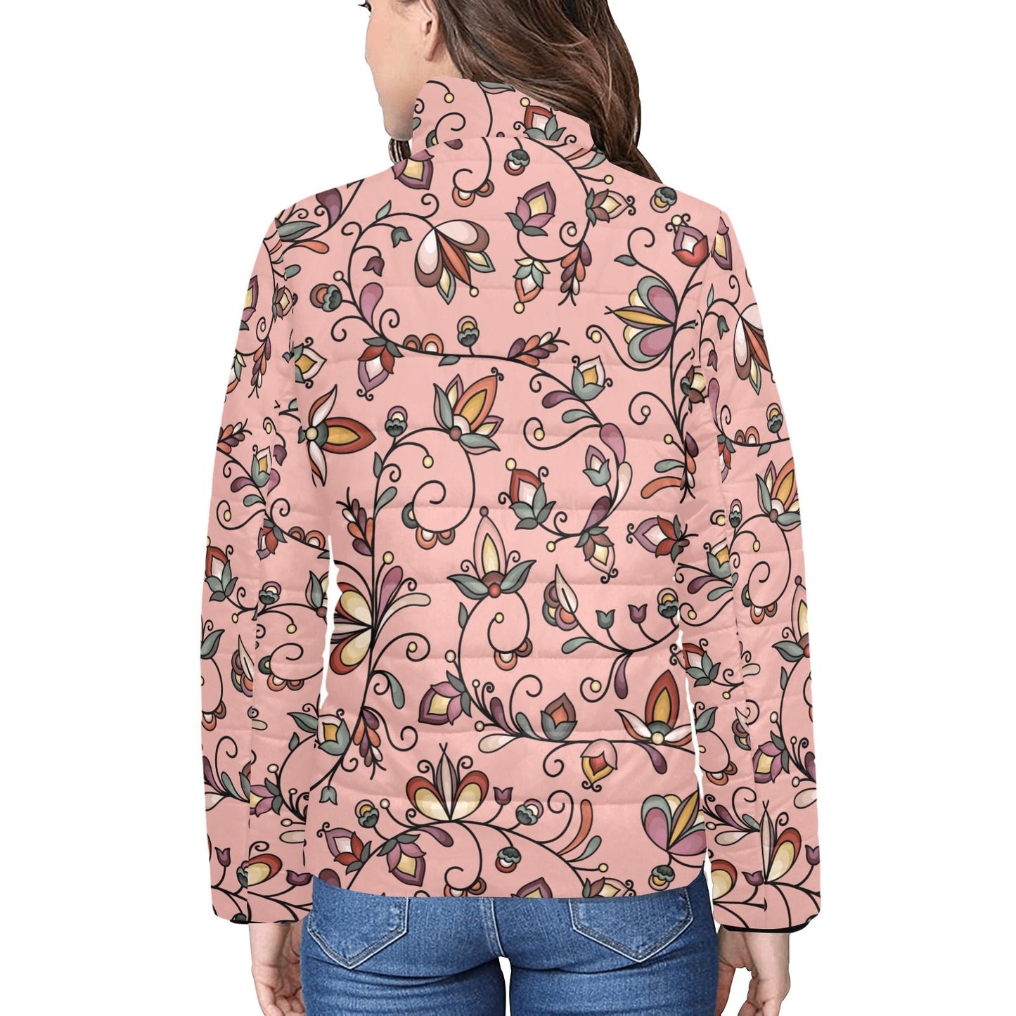 Burnt Sky Petals Peach Women's Stand Collar Padded Jacket