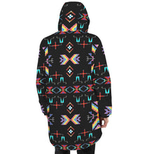 Load image into Gallery viewer, Rainy Chief Rainbow Black Unisex Sherpa Lined Hooded Coat
