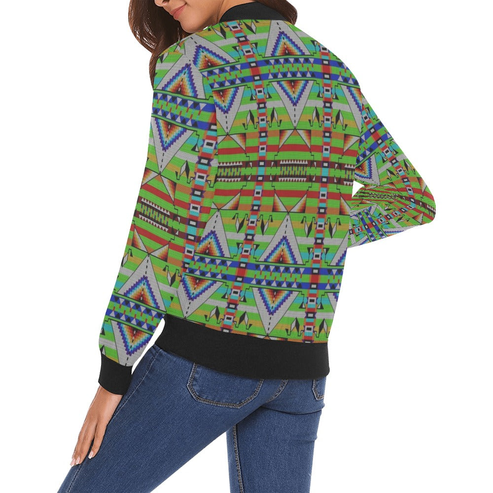 Medicine Blessing Lime Green Bomber Jacket for Women