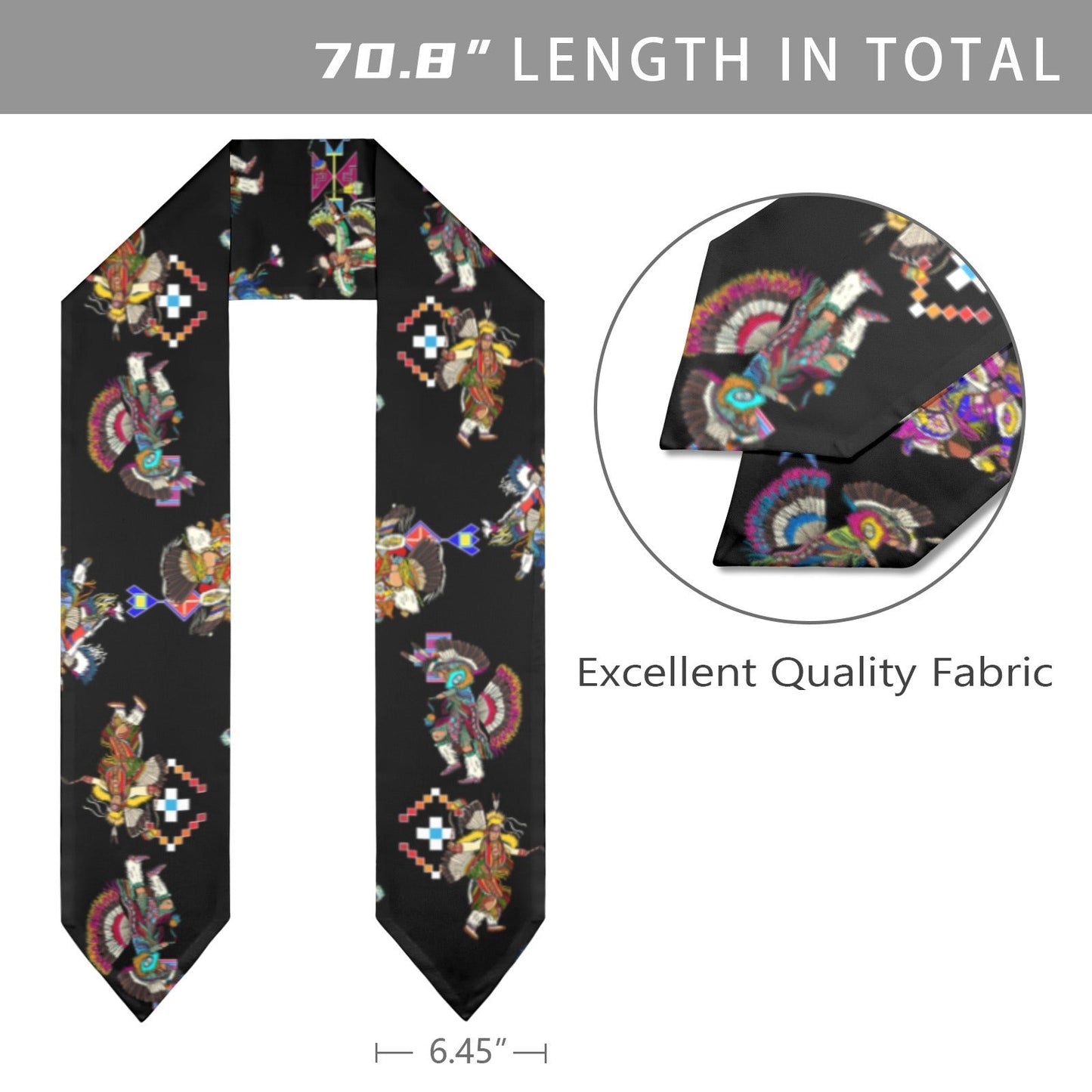 Men's Fancy Dancer Black Graduation Stole