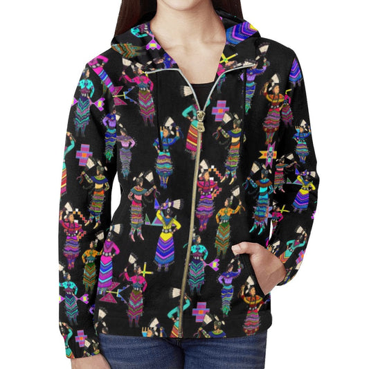 Women's Jingle Dancers Black Full Zip Hoodie for Women