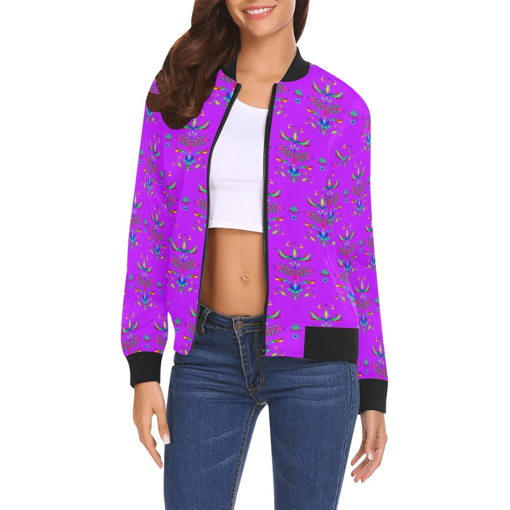 Dakota Damask Purple Bomber Jacket for Women