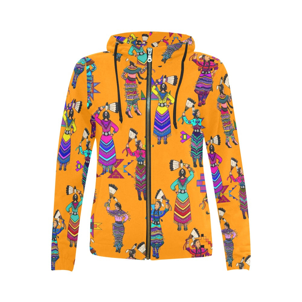 Women's Jingle Dancers Orange Full Zip Hoodie for Women