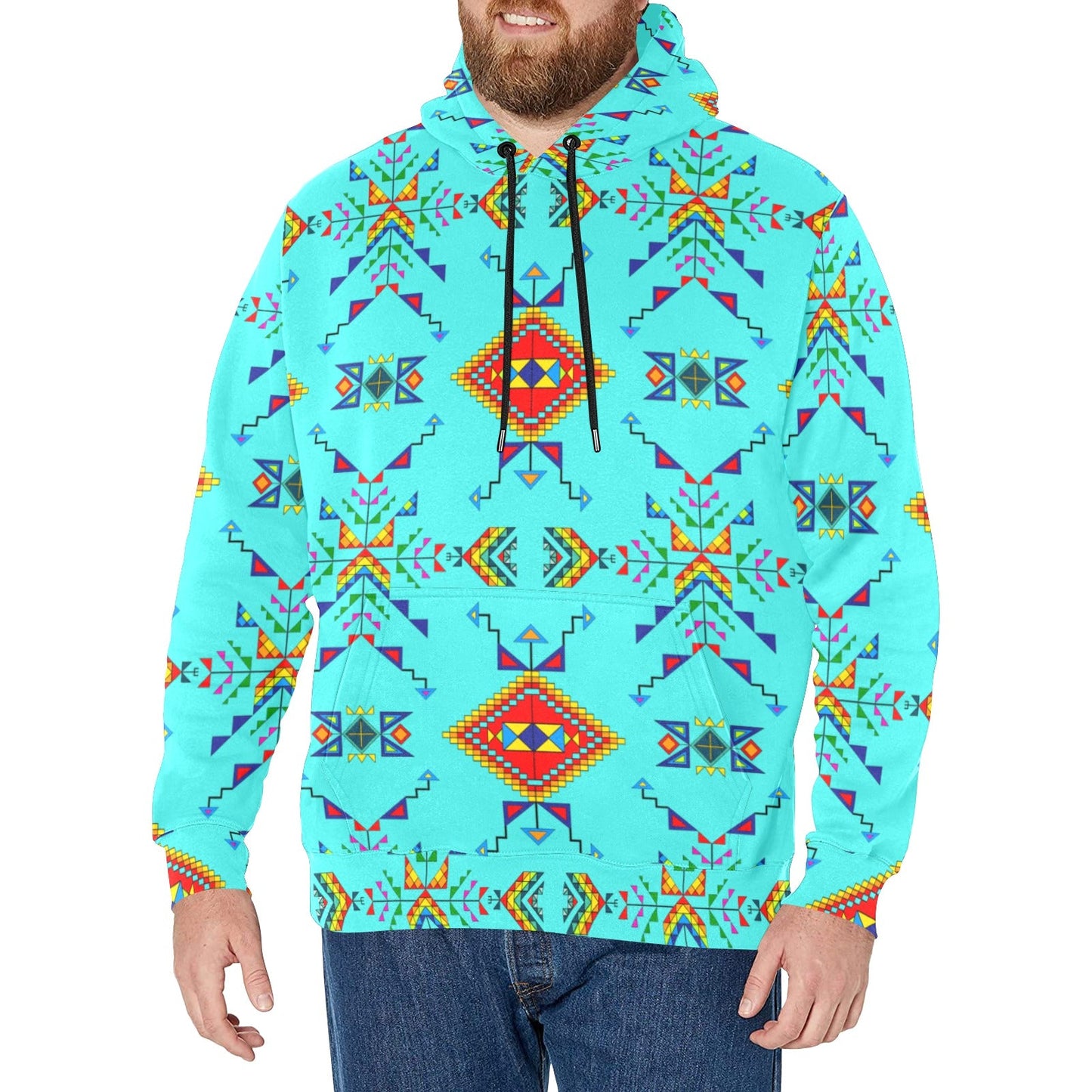 Buffalo Jump Turquoise Men's Long Sleeve Fleece Hoodie