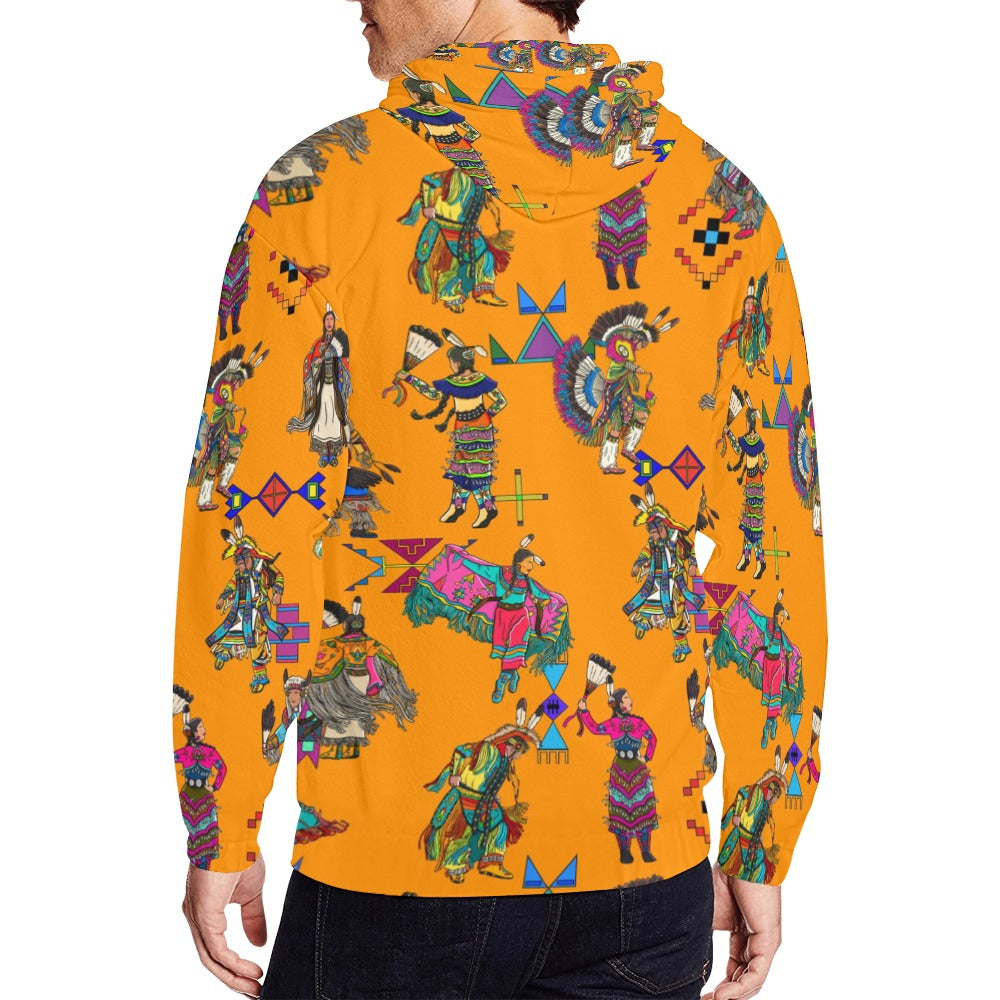 Grand Entry Dancers Orange Men's Zipper Hoodie