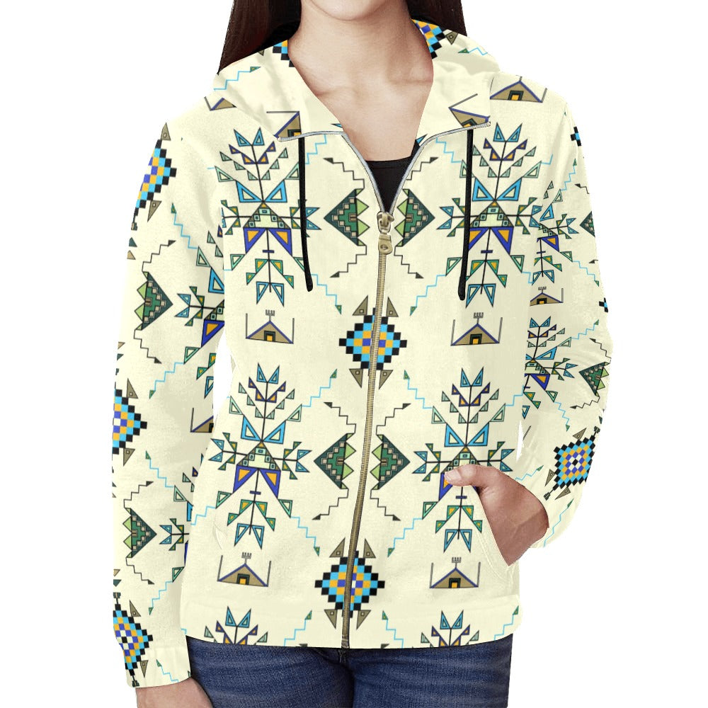 Bear Shield Cream Full Zip Hoodie for Women