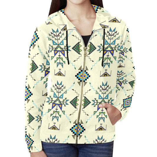 Bear Shield Cream Full Zip Hoodie for Women