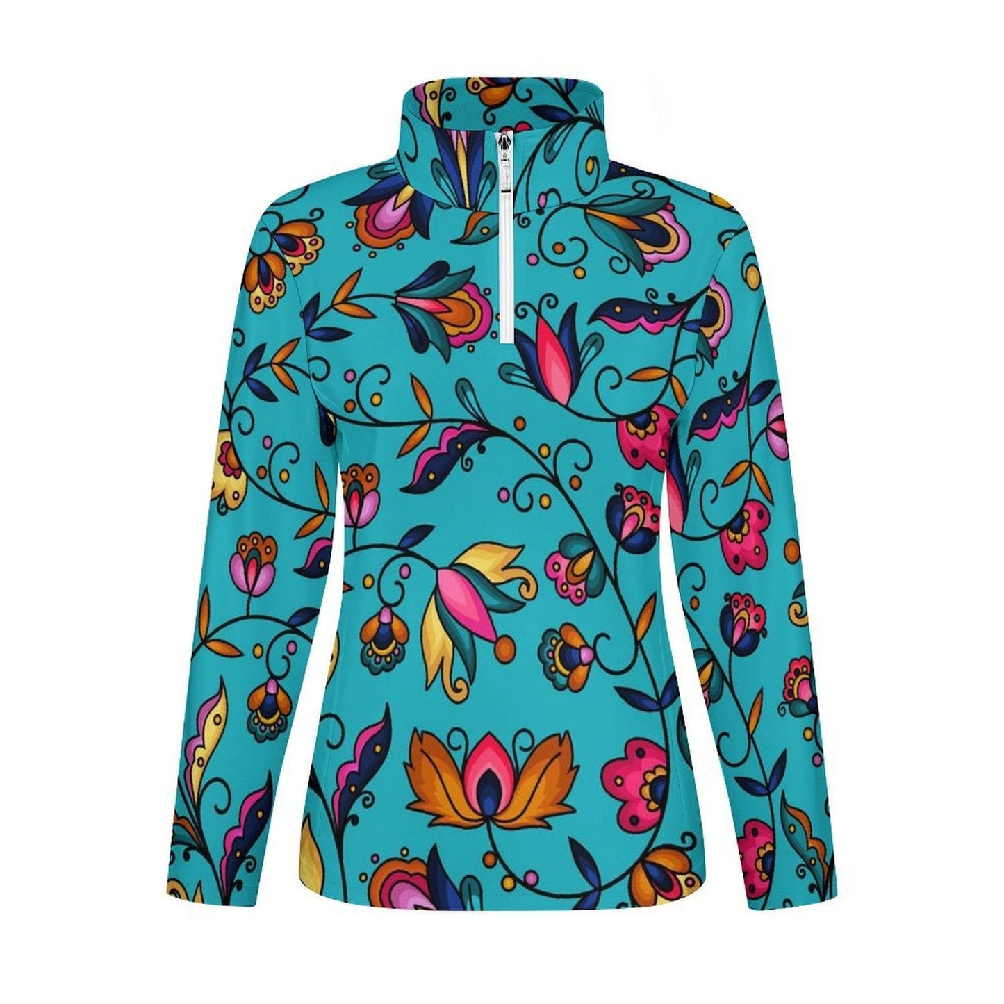 Copper Prairie Petals Turquoise Long Sleeve Yoga Shirt