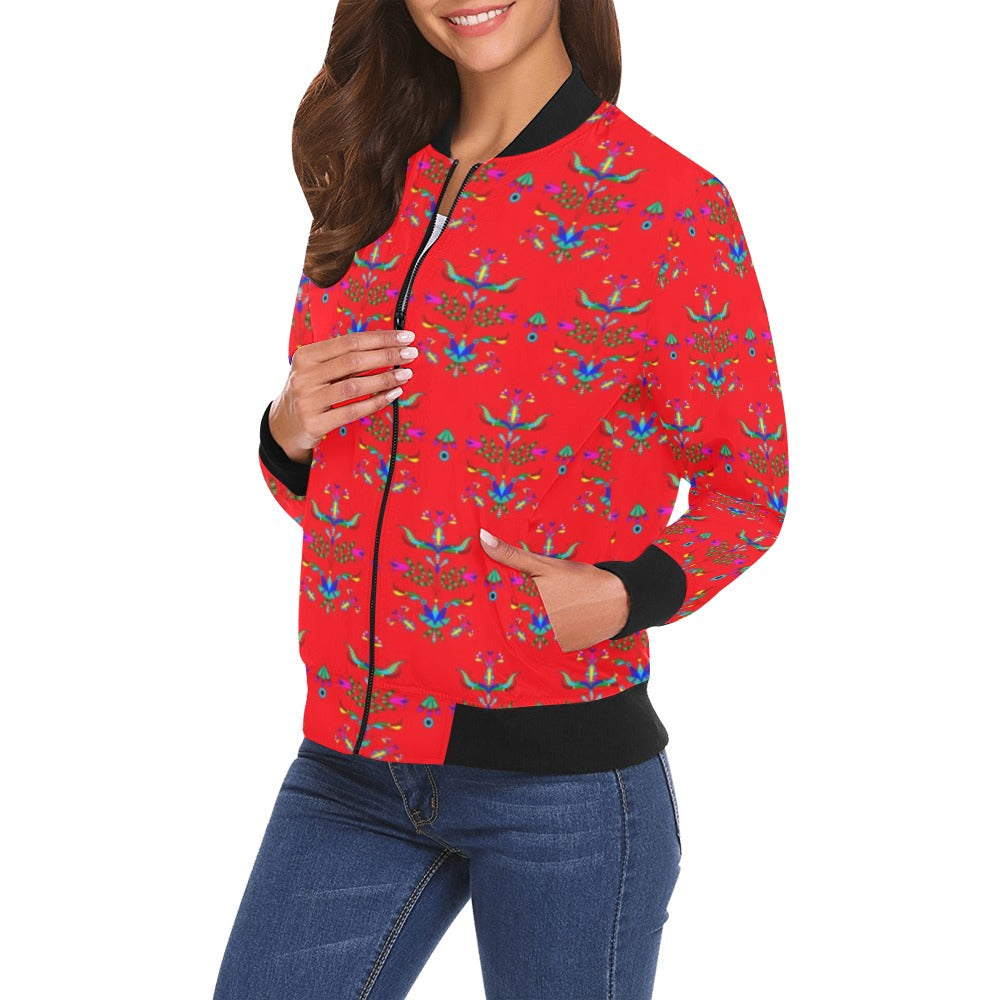 Dakota Damask Red Bomber Jacket for Women