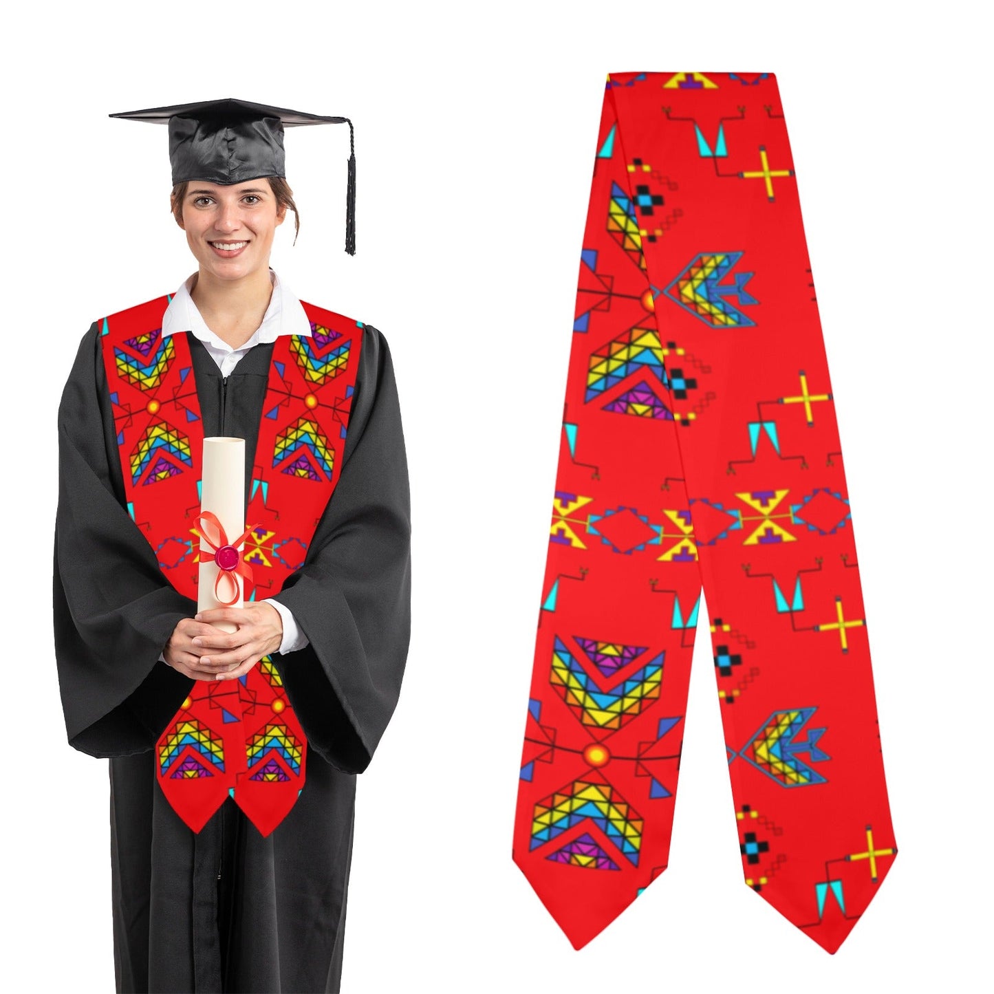 Rainy Chief Rainbow Red Graduation Stole