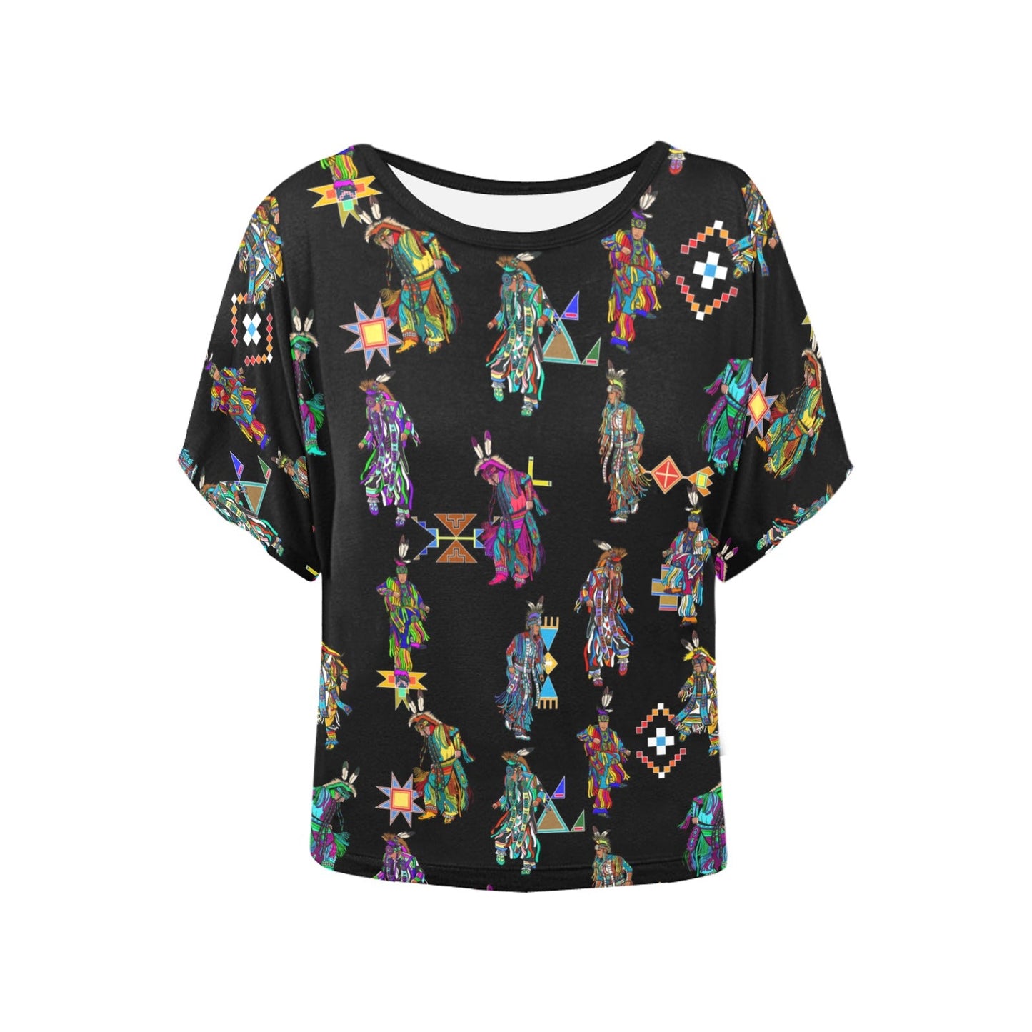 Men's Grass Dancers Black Women's Batwing-Sleeved Blouse T shirt