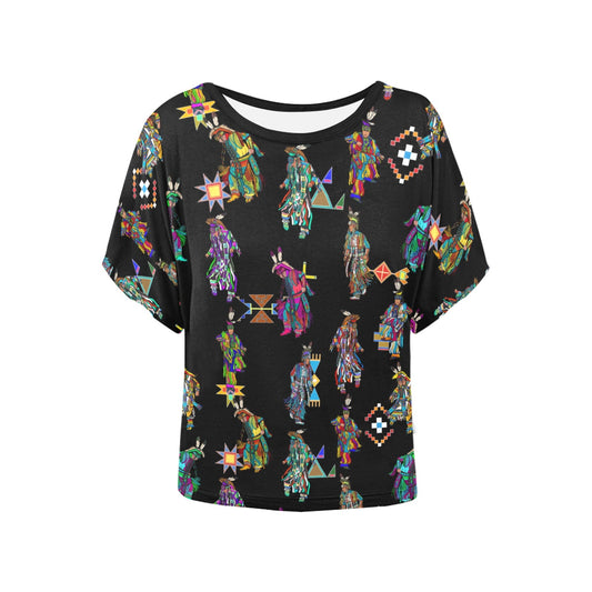 Men's Grass Dancers Black Women's Batwing-Sleeved Blouse T shirt