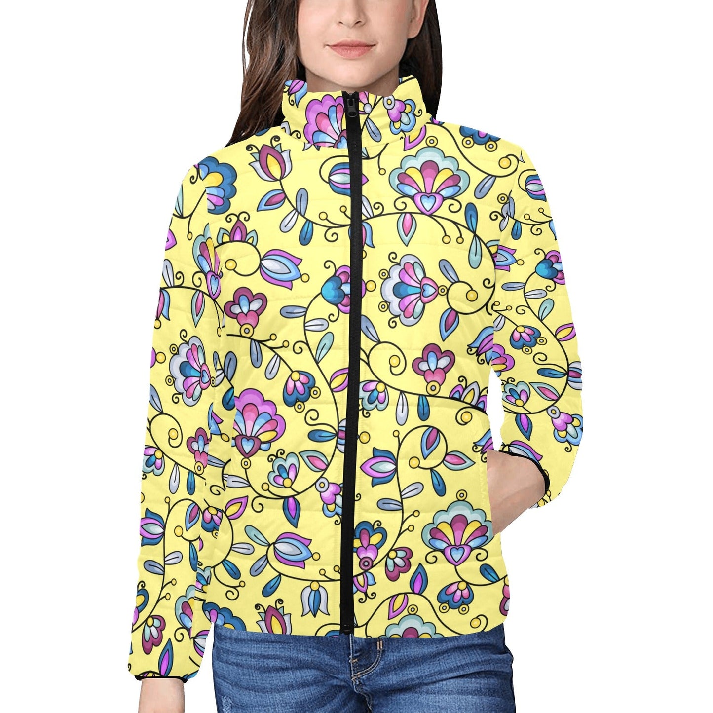 Autumn Bundle Blessing Yellow Women's Stand Collar Padded Jacket