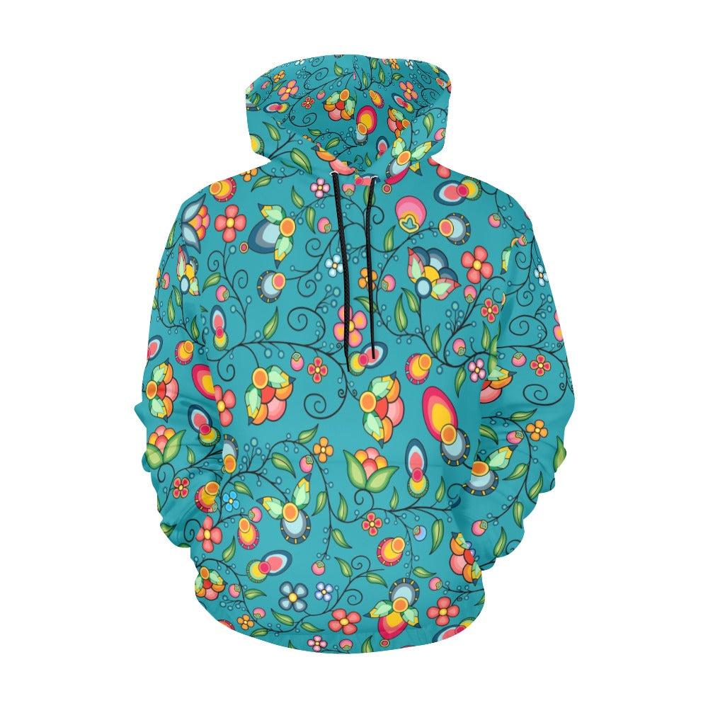 Floral Bounty Teal Hoodie for Men