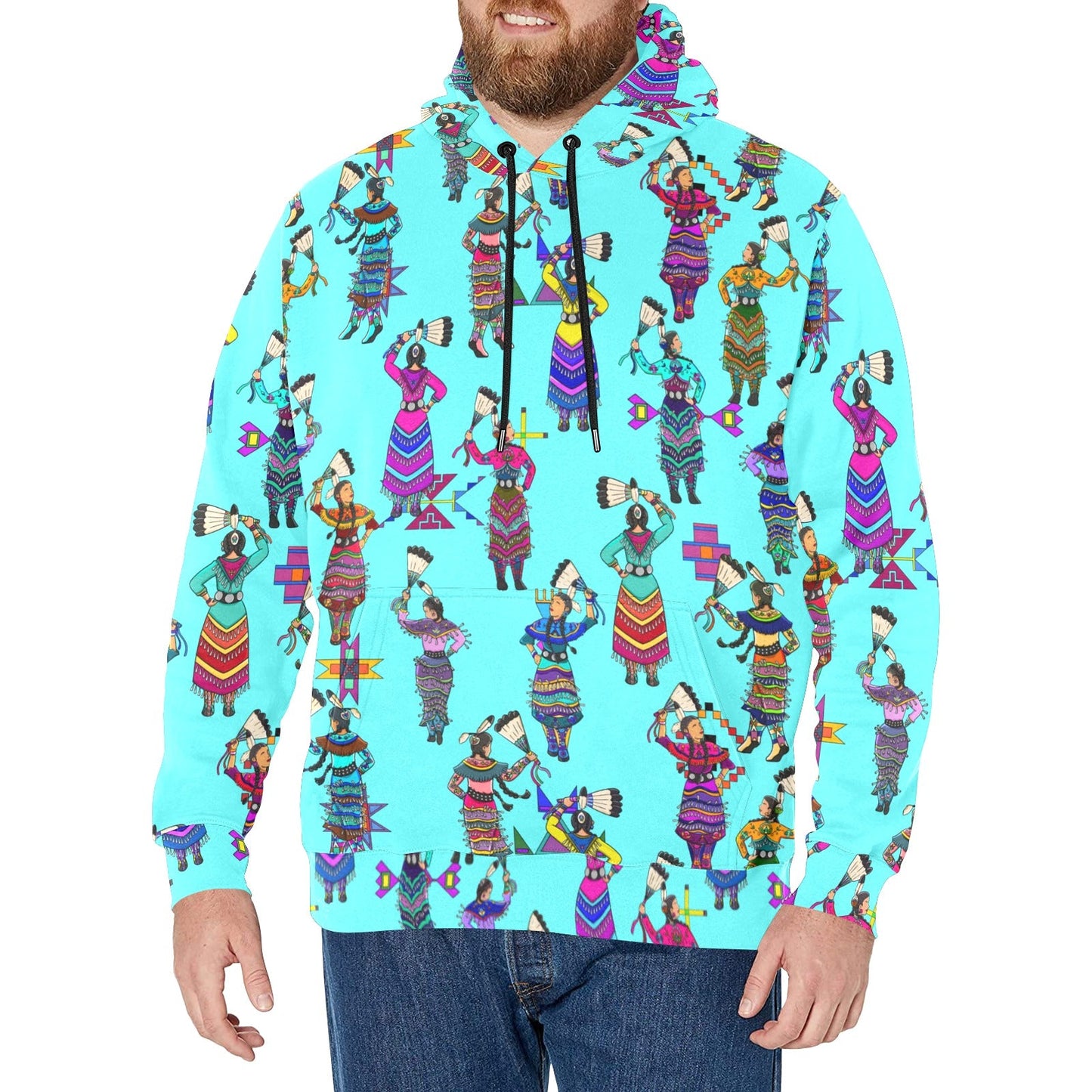 Women's Jingle Dancers Turquoise Men's Long Sleeve Fleece Hoodie