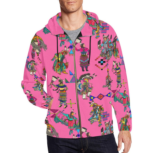 Grand Entry Dancer Pink Men's Zipper Hoodie