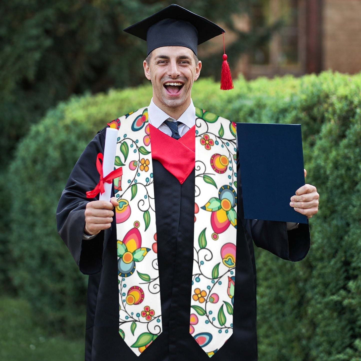 Floral Bounty White Graduation Stole