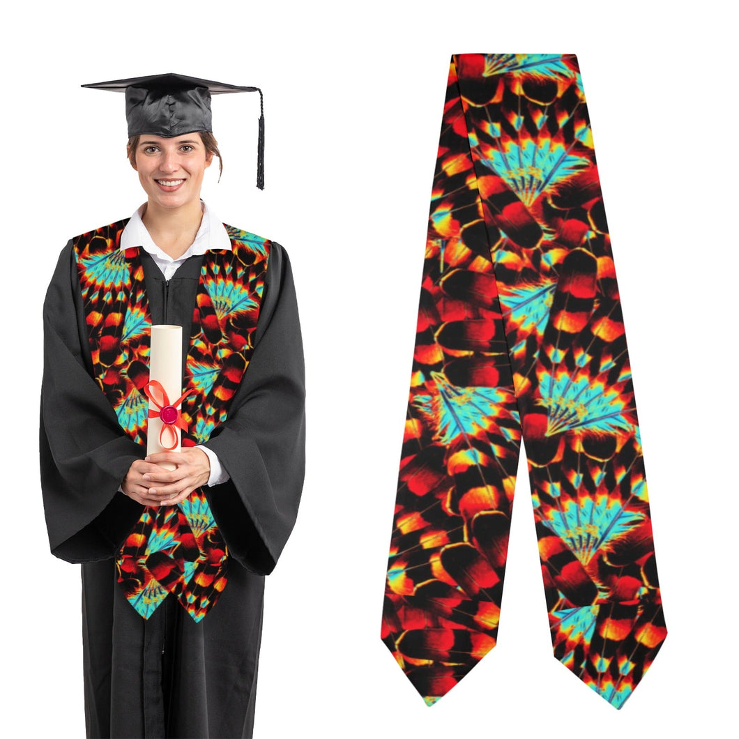 Hawk Feathers Fire and Turquoise Graduation Stole