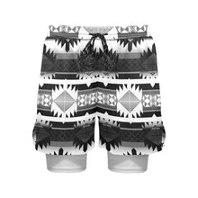 Load image into Gallery viewer, Okotoks Black and White Men&#39;s Sports Shorts with Compression Liner
