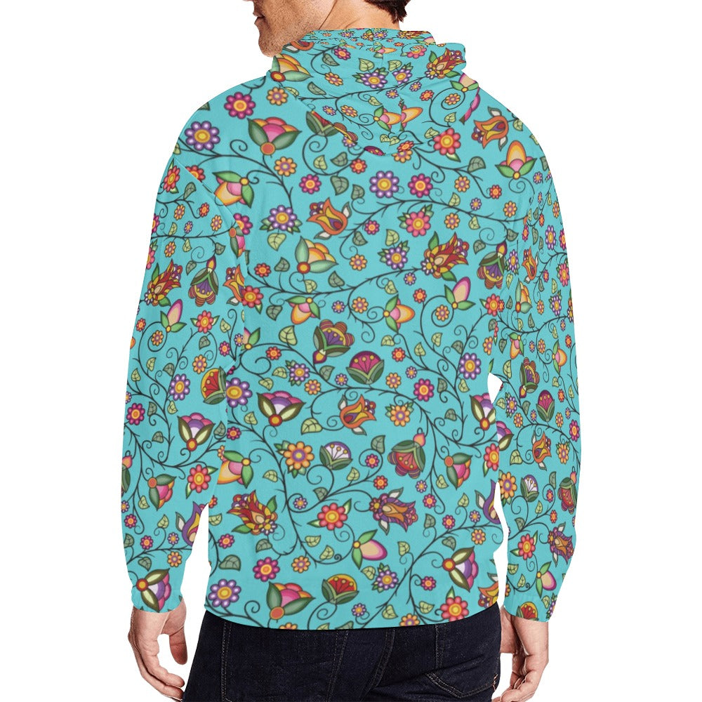 Heartbeat Petals Turquoise Men's Zipper Hoodie
