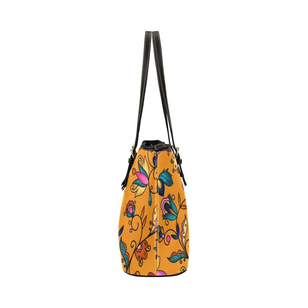 Copper Prairie Petals Orange Leather Tote