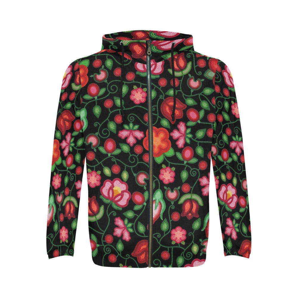 Rose Reverie Black Zip Hoodie