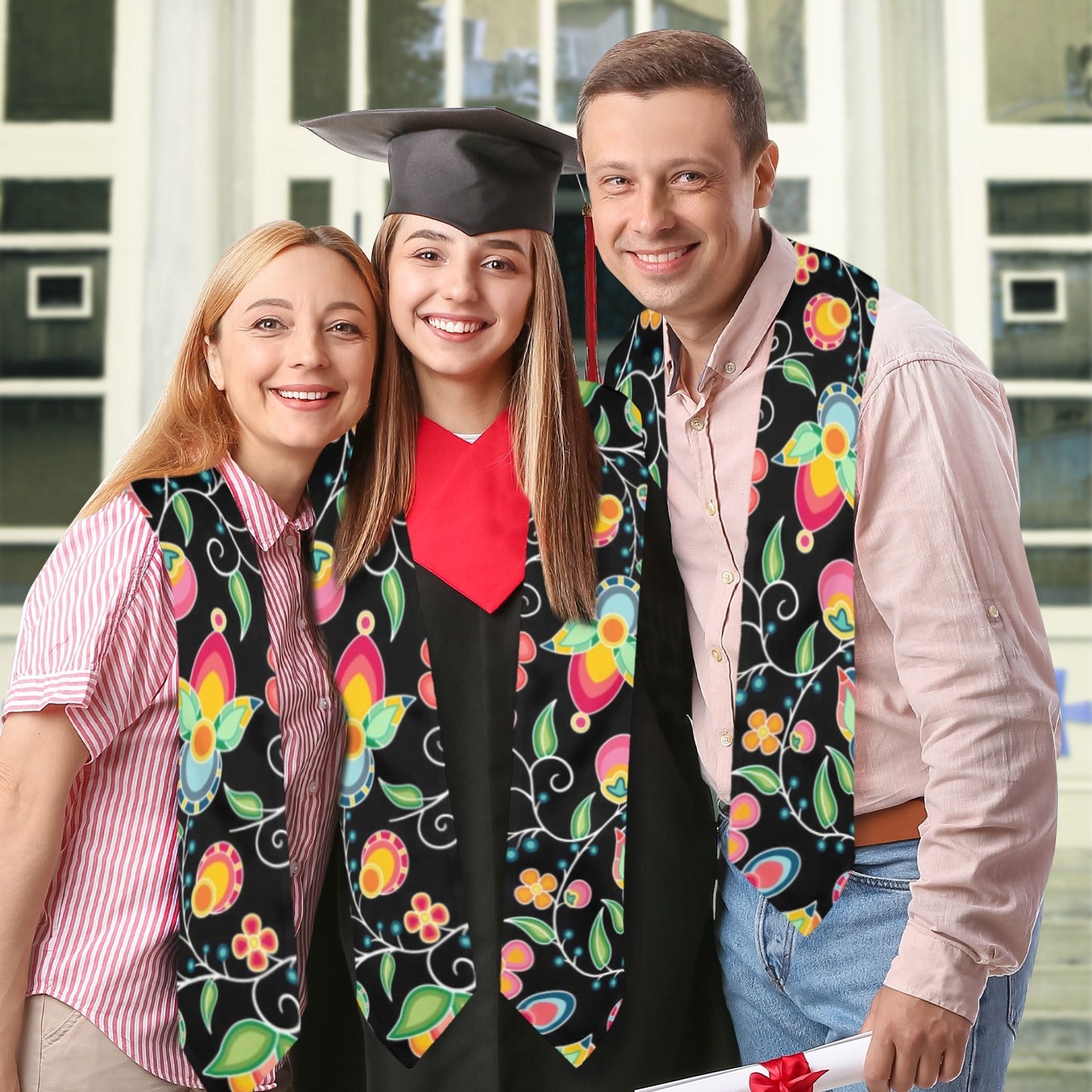 Floral Bounty Black Graduation Stole