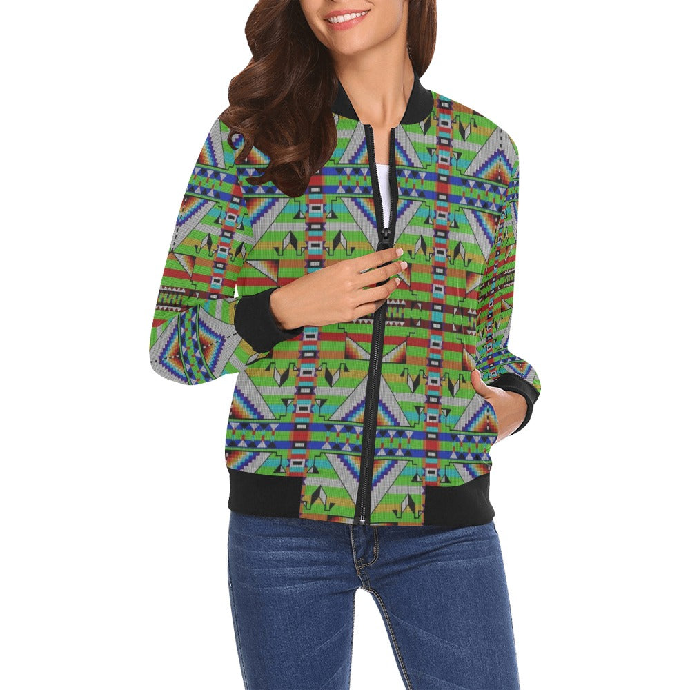 Medicine Blessing Lime Green Bomber Jacket for Women