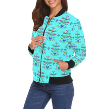 Load image into Gallery viewer, Dakota Damask Turquoise Bomber Jacket for Women
