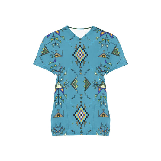 Bear Shield Blue Scrub Top