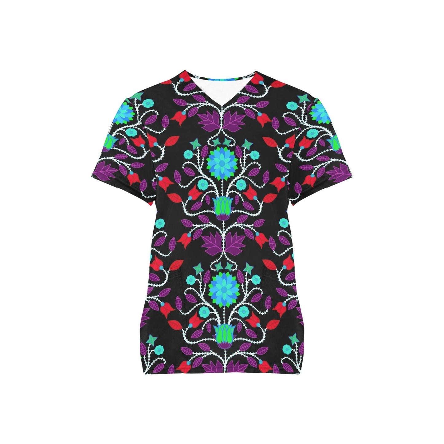 Floral Beadwork Four Clans Winter Scrub Top