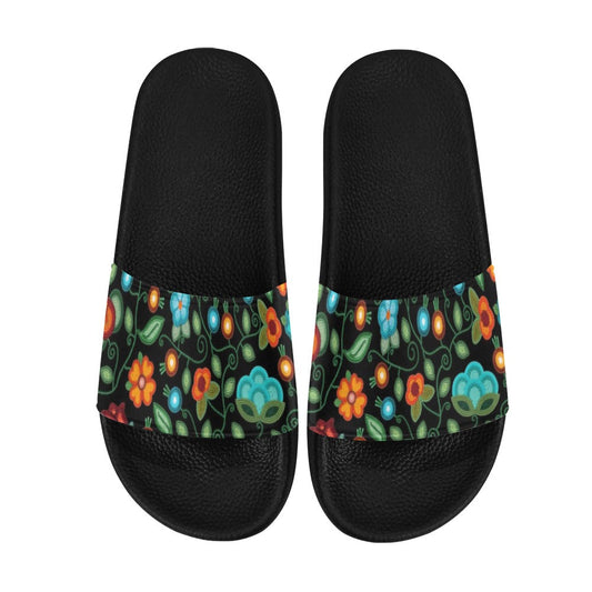 Prairie Fire Petals Black Slide Sandals