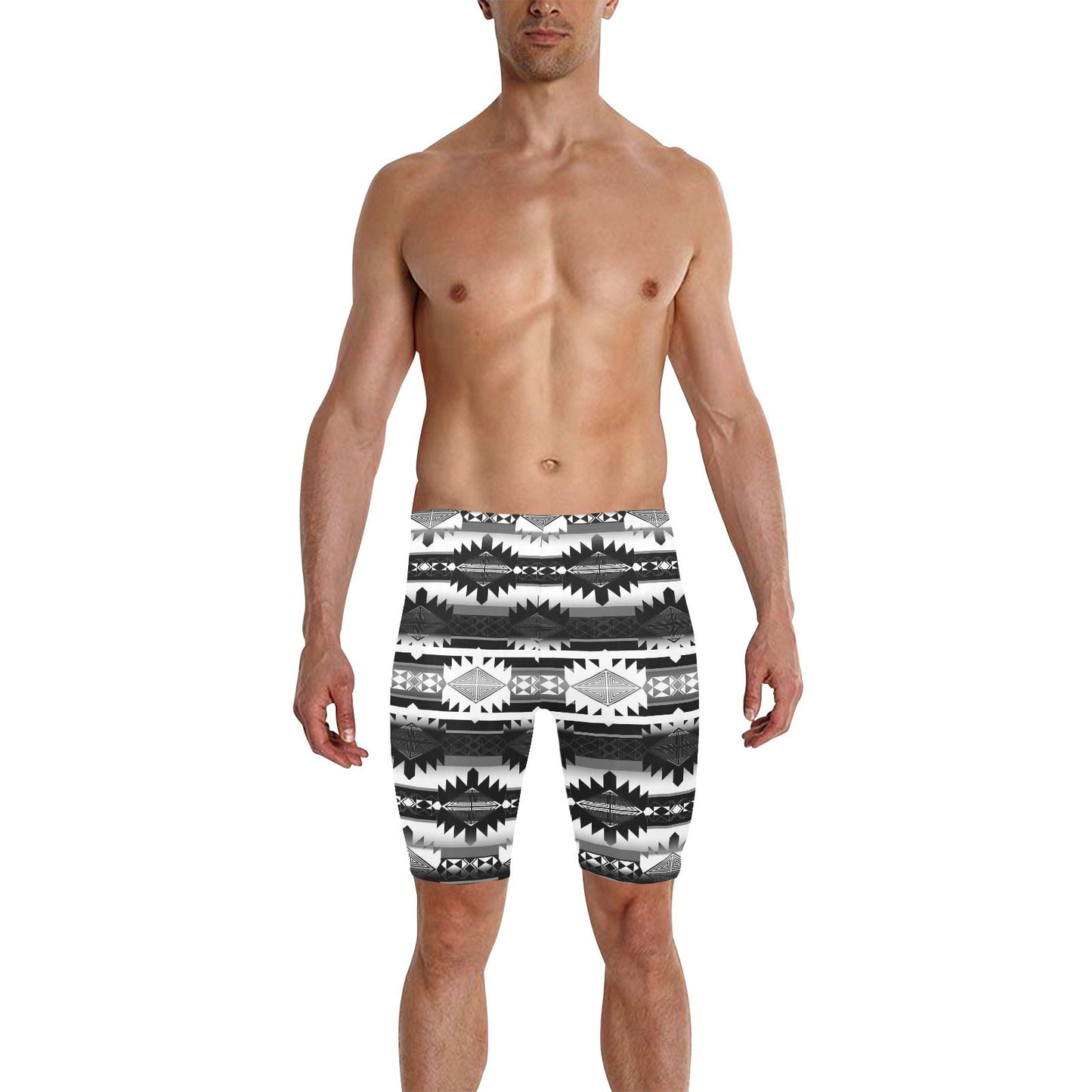 Okotoks Black and White Men's Knee Length Swimming Trunks