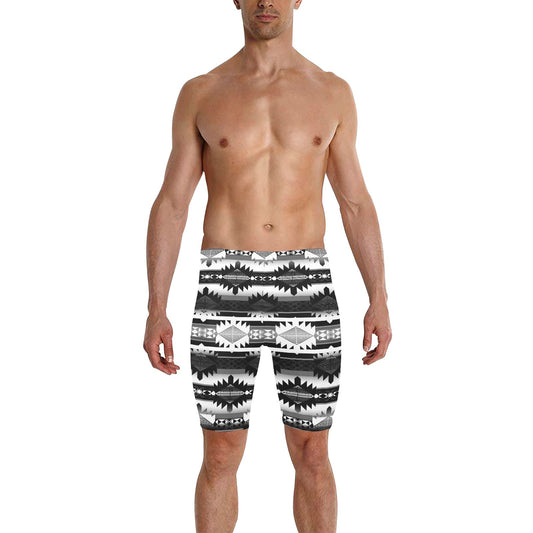 Okotoks Black and White Men's Knee Length Swimming Trunks