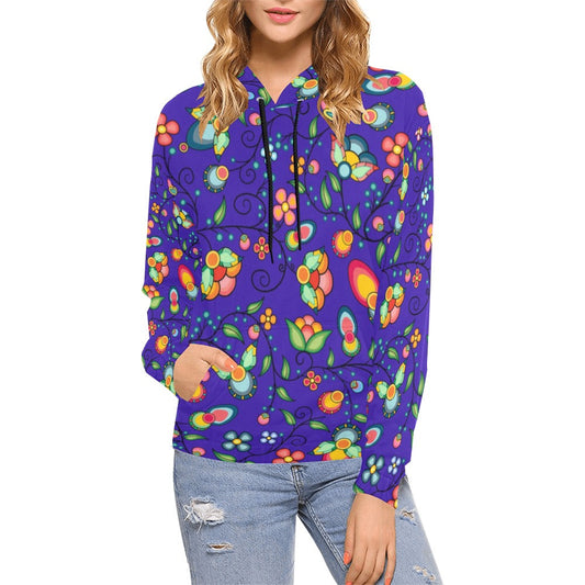 Floral Bounty Blue Hoodie for Women