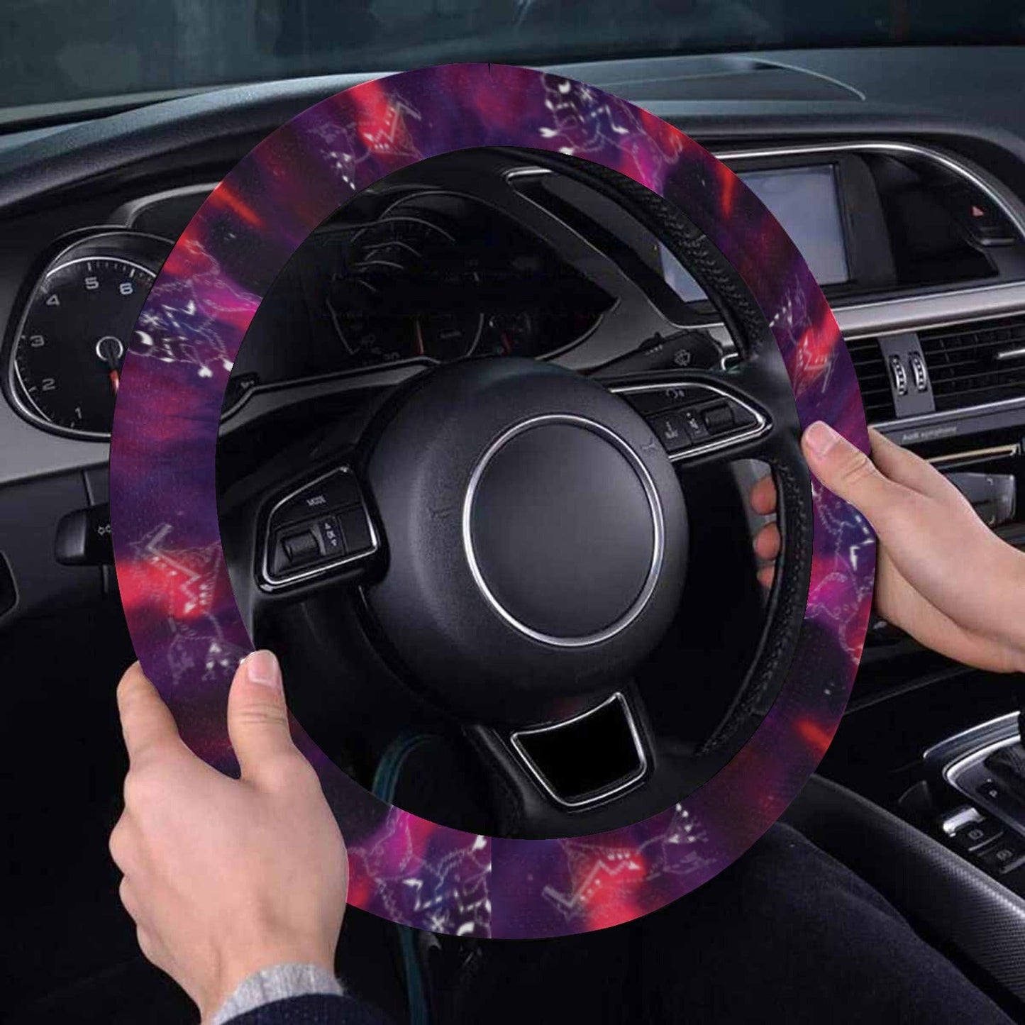 Animal Ancestors 3 Blue Pink Swirl Steering Wheel Cover with Elastic Edge