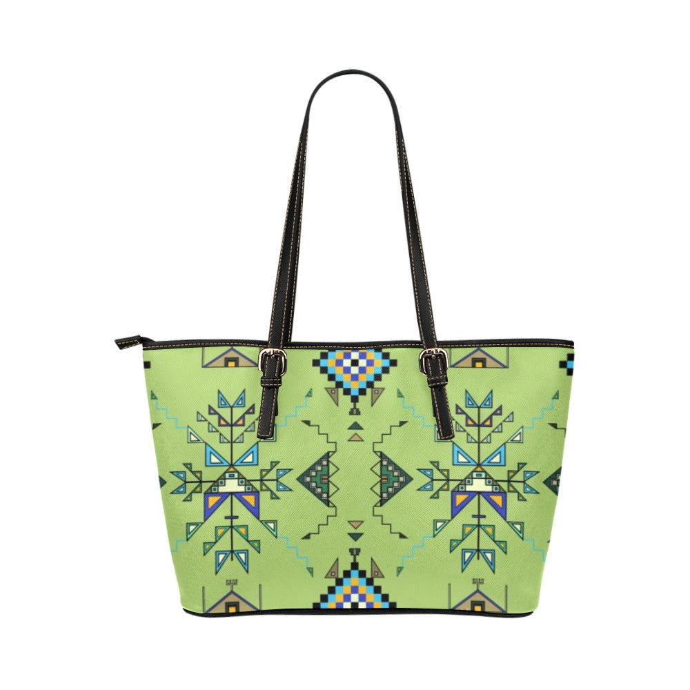 Bear Shield Green Leather Tote