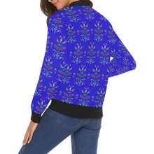 Load image into Gallery viewer, Dakota Damask Blue Bomber Jacket for Women
