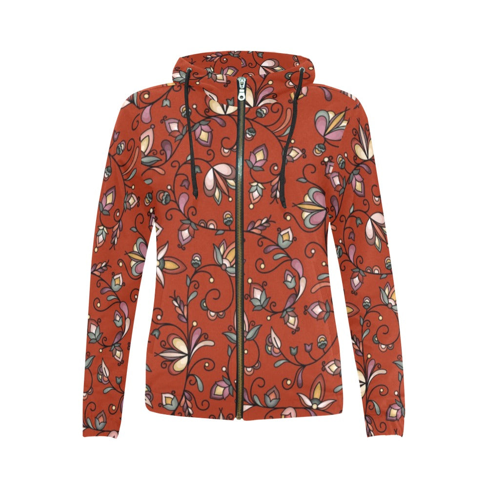 Burnt Sky Petals Full Zip Hoodie for Women