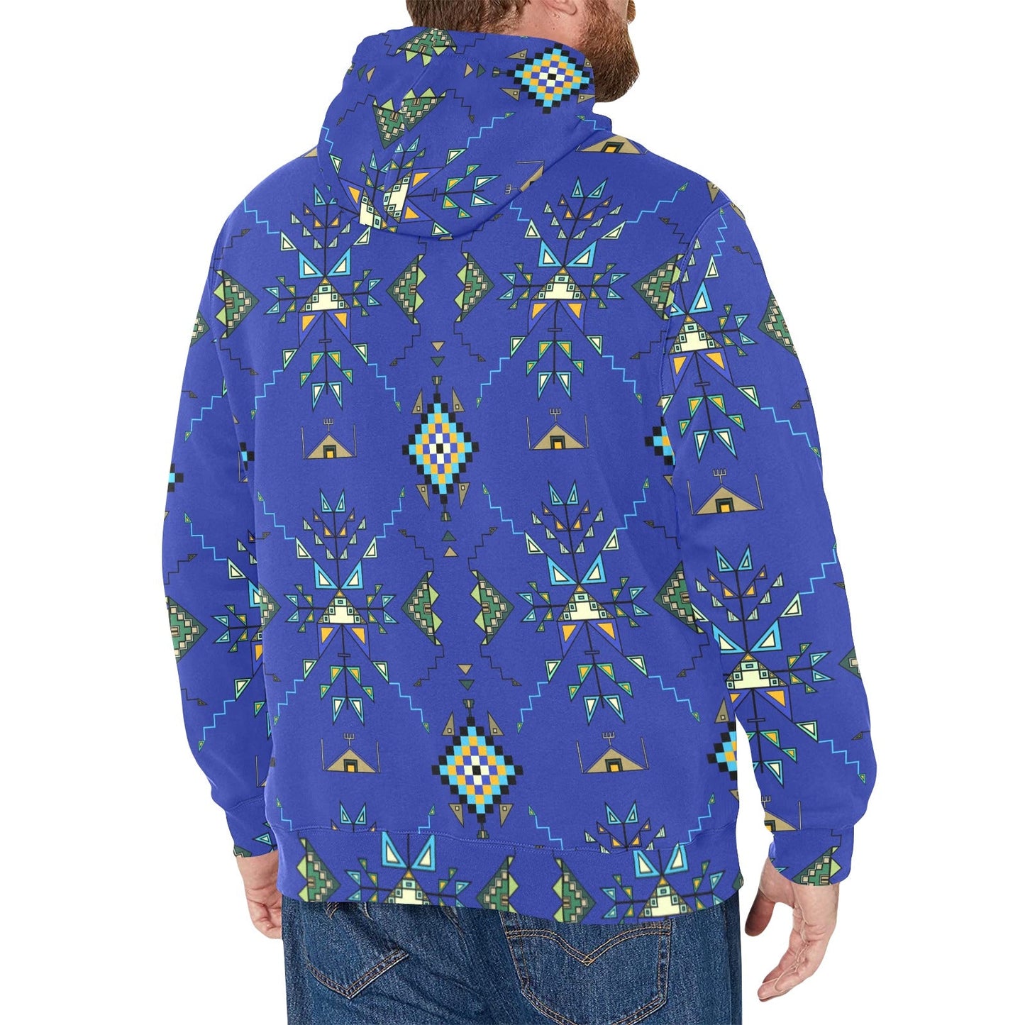 Bear Shield Dark Blue Men's Long Sleeve Fleece Hoodie