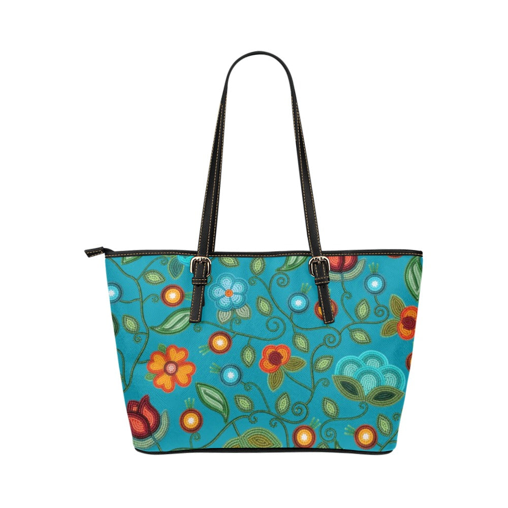 Prairie Fire Petals Ocean Leather Tote